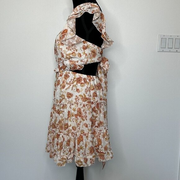 Fanco Tie Back Floral Ruffle Tiered Mini Dress Size S Coquette Boho Cottage - Picture 2 of 12